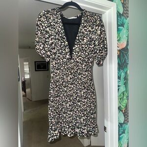 Abercrombie Black Floral V-Neck Women's Dress with Pink & Cream Blossoms